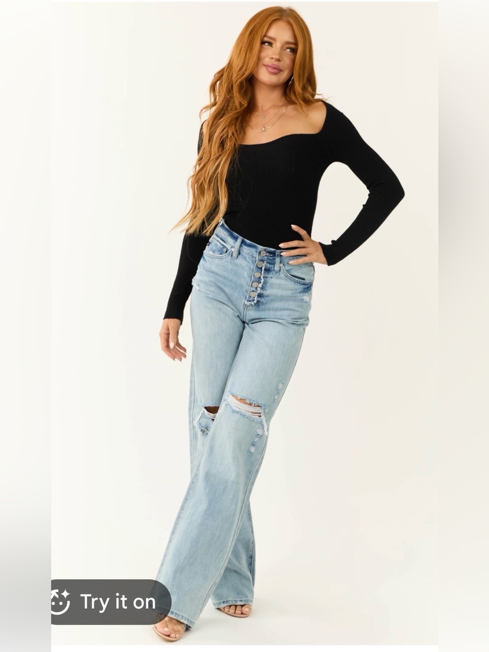 Kancan Isabelle Light Wash Distressed Flare Jeans - Button Fly
